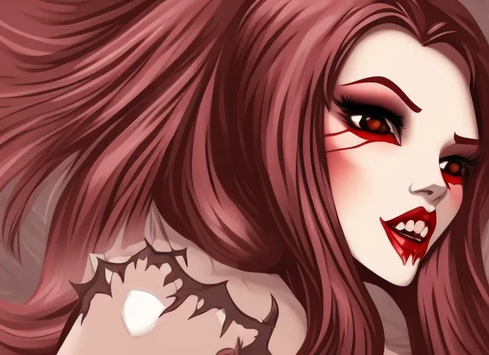 beautiful vampire girl with vampire teeth high detailed