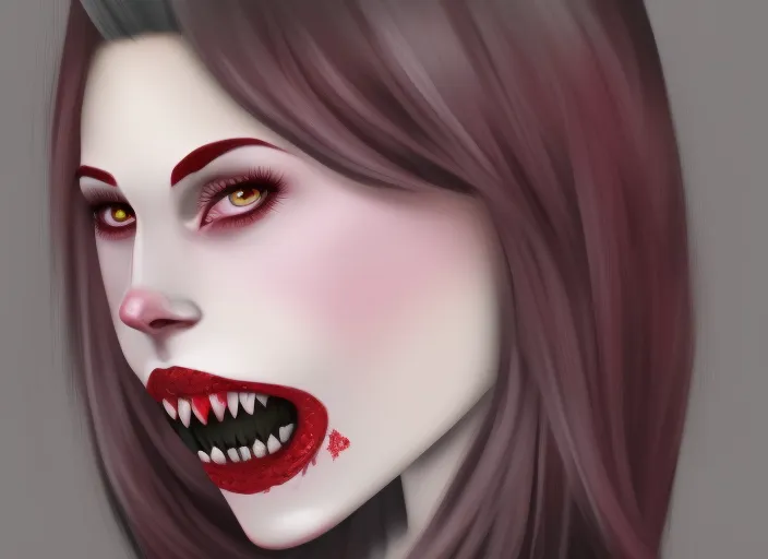 beautiful vampire girl with vampire teeth high detailed