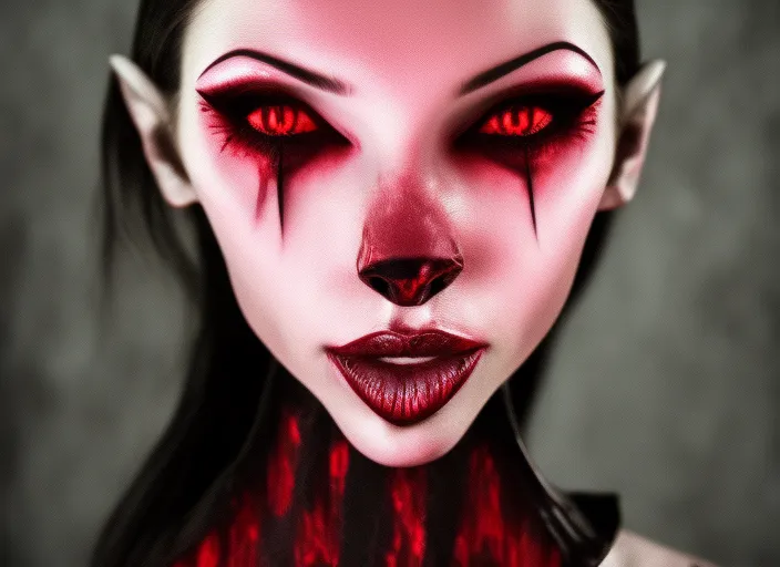 beautiful vampire girl with vampire teeth high detailed