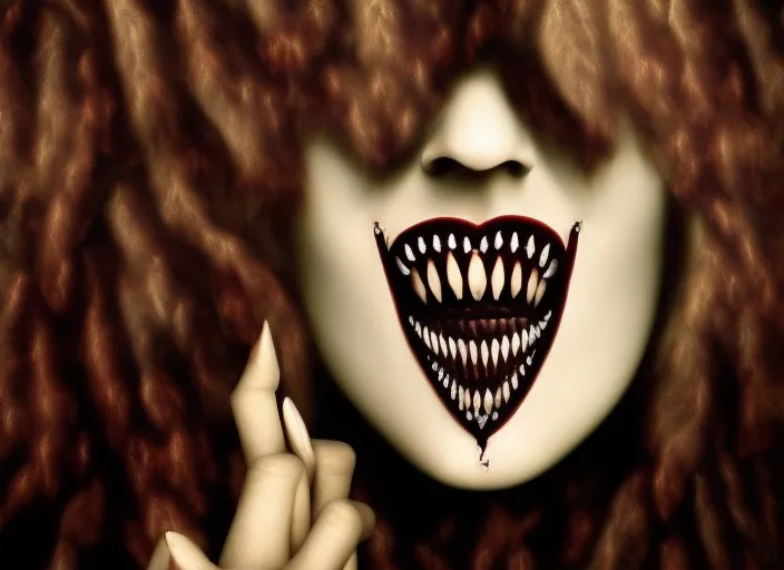 vampire girl with vampire teeth surrealism art