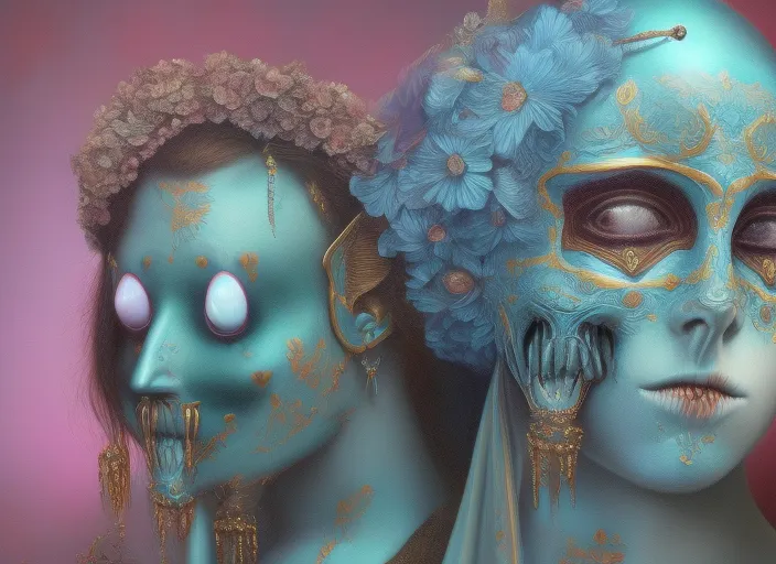 Lady with Death Mask high detailed surrealism art