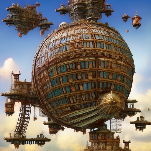 Steampunk intricate magitech skyship flying in the Sky, highly detailed, beautiful