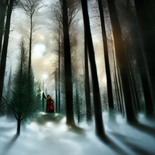 snowman in a forest, dramatic lighting