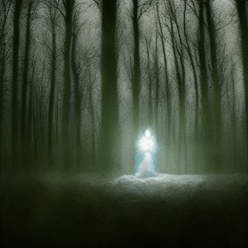 snowman in a forest, dramatic lighting, intricate details, cinematic, spooky