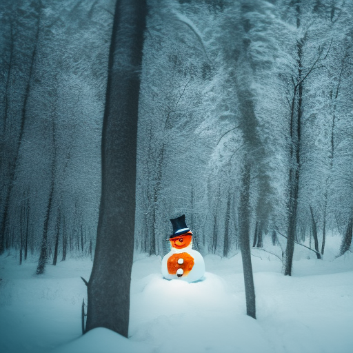 snowman in a forest, dramatic lighting, intricate details, cinematic, spooky