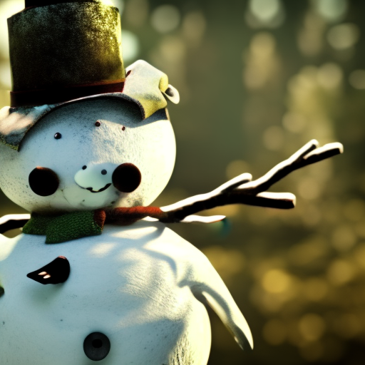 close up of 
snowman in a forest, dramatic lighting, intricate details, cinematic, spooky