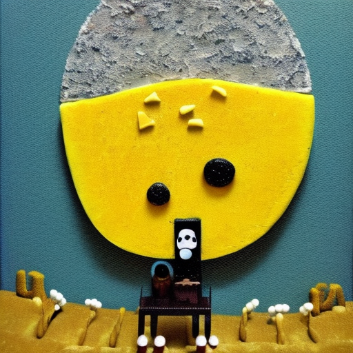 the moon in the night sky is made of cheese. intricately detailed. yellow. in the style of wallace and gromit