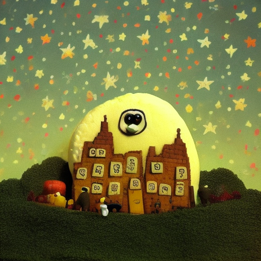 the moon in the night sky is made of cheese. intricately detailed. in the style of wallace and gromit