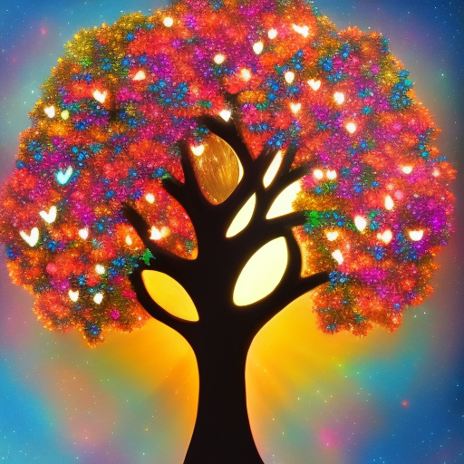 beautiful sparkling colorful tree of life magical realism surrounded by butterflies