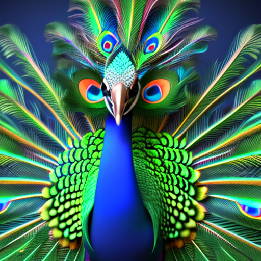 A very cute anthropomorphic majestic peacock with shimmering blue and green feathers and a regal crown.  octane render, 4k, 8k, hyperrealistic, concept art, unreal engine 5,  highly detailed, high quality, 8k, soft lighting, studio background, studio lighting