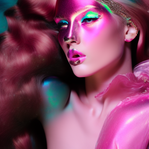 detailed high concept fashion photo editorial beautiful gorgeous model pink plastic iridescent