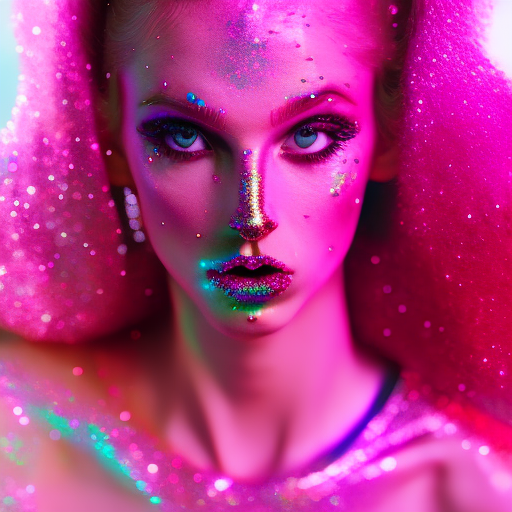 detailed high concept fashion photo editorial beautiful gorgeous model disco style pink iridescent sequins sparkle makeup dancing movement