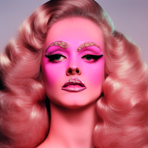1970s fashion feminine detailed model woman glitter makeup stanley kubrick movie soft pink colors