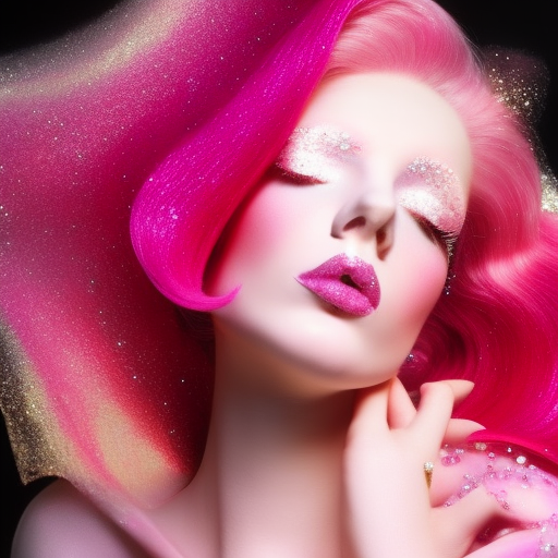 fashion photo 1970s fashion feminine detailed model woman pink hair pink glitter soft pink colors