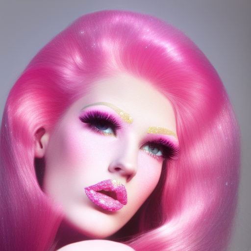 fashion photo 1970s fashion feminine detailed model woman pink hair pink glitter soft pink colors