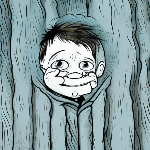 a cartoon of a a boy playing peekaboo, corporate style