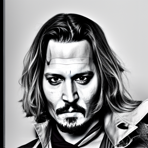 black and white pen and ink. Johnny Depp x Ryan Gosling wearing cosmic space robes made of stars final form flowing royal hair golden, Vagabond, floating magic swordsman, glides through a beautiful, Camellia flower battlefield dramatic esoteric, Long hair flowing dancing illustrated in high detail. graphic novel published on 2049 award winning. full body portrait action exposition manga panel black and white issue in eraserhead and beautiful line art