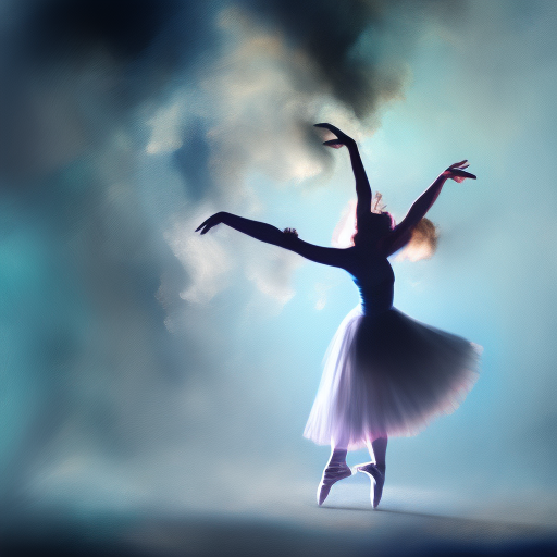 a dancing ballerina in whirling blue smoke