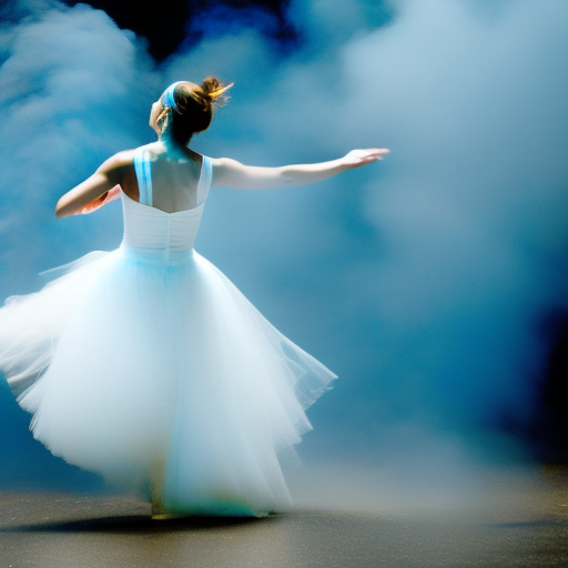 a dancing ballerina in whirling blue smoke