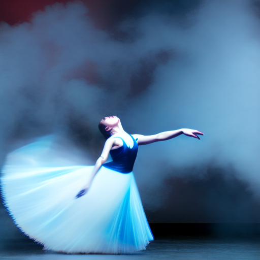 a dancing ballerina in whirling blue smoke