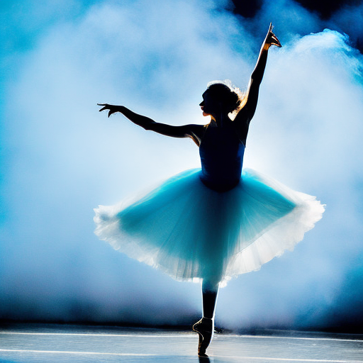 a dancing ballerina in whirling blue smoke