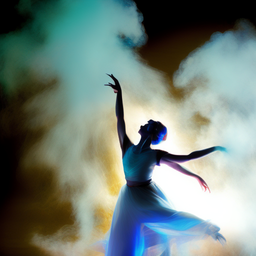 a dancing ballerina in whirling blue smoke, dazzling, cinematic lighting