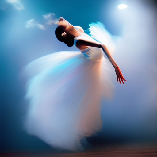 a dancing ballerina in whirling blue smoke, dazzling, cinematic lighting