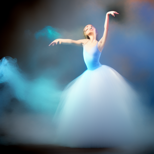 a dancing ballerina in whirling blue smoke, dazzling, cinematic lighting