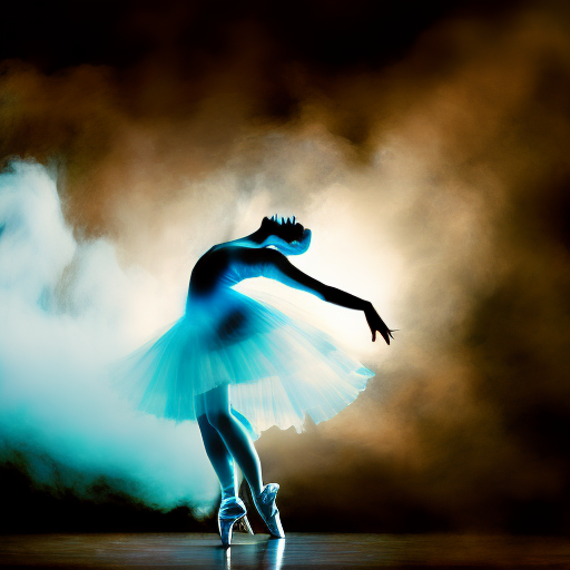 a dancing ballerina in whirling blue smoke, dazzling, cinematic lighting