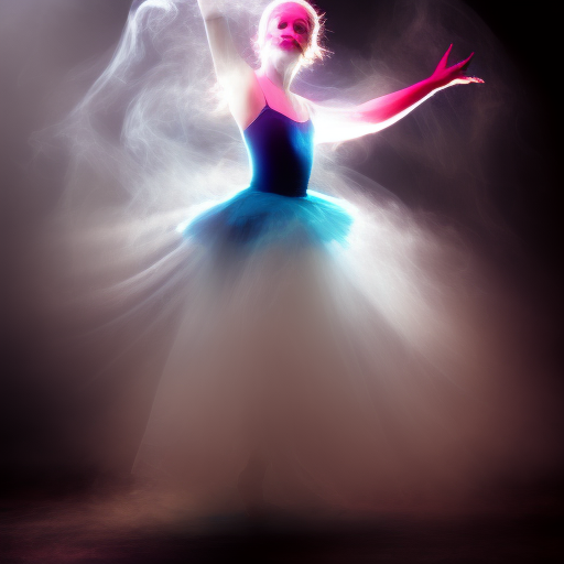 a dancing ballerina in whirling blue smoke, dazzling, cinematic lighting