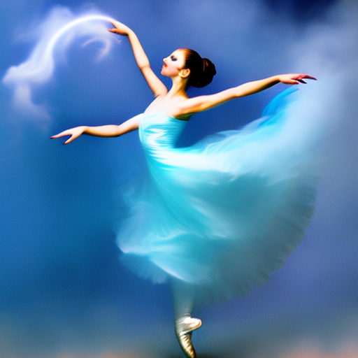 a dancing ballerina in whirling blue smoke