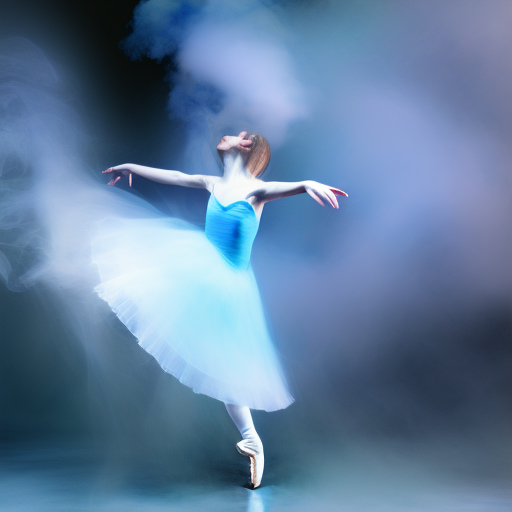 a dancing ballerina in whirling blue smoke