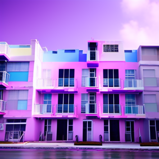 buildings apartments architecture south beach miami style chill pinks purples blues daytime