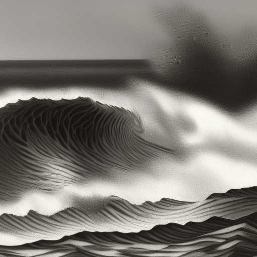 pencil drawing of waves, intricately detailed, grayscale