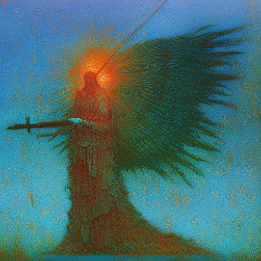 Angel holding a gun, beksinski