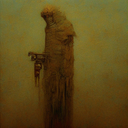 Angel holding a gun, beksinski