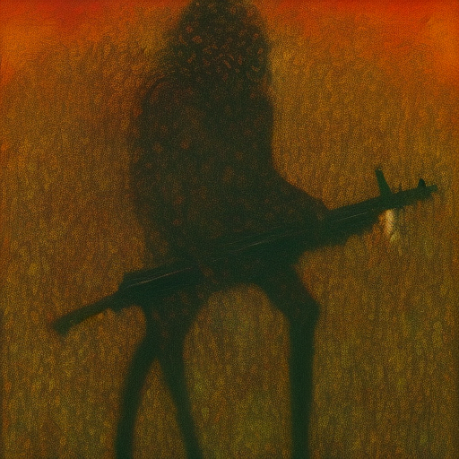 Angel holding a gun, beksinski