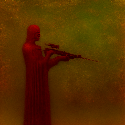 Angel holding a gun, beksinski