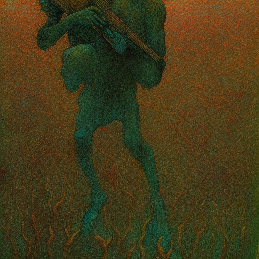 Cherub holding a rifle, beksinski