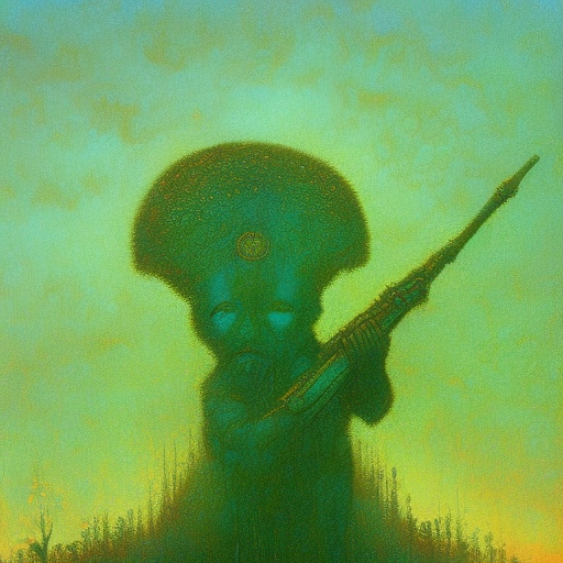 Cherub holding a rifle, beksinski