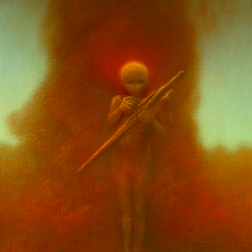 Cherub holding a rifle, beksinski