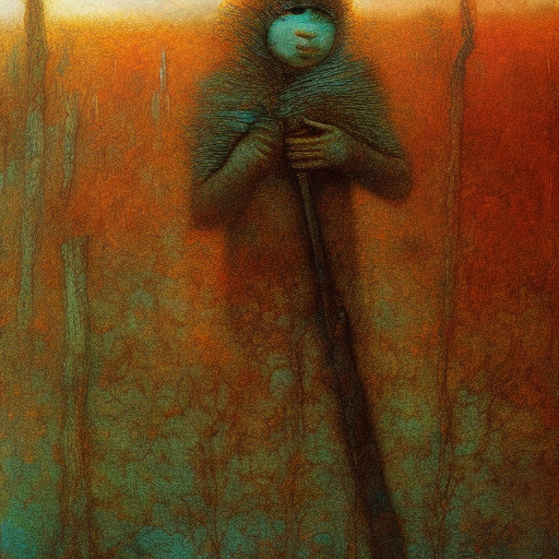 Cherub holding a rifle, beksinski