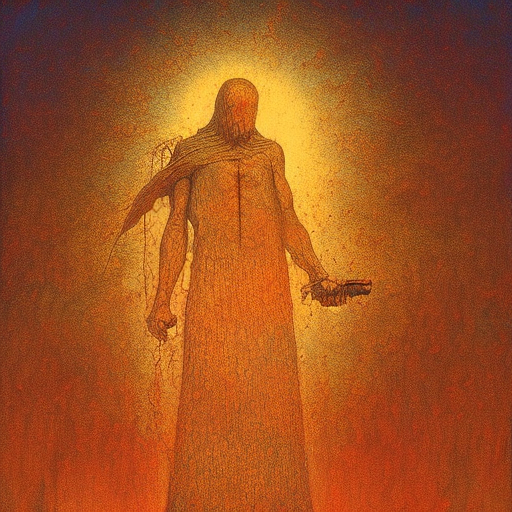 full body angel holding a gun, beksinski