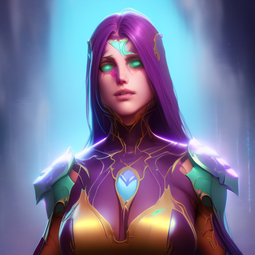 Cyborg girl, long hair, purple hair, head and shoulders portrait, 8k resolution concept art portrait by Greg Rutkowski, Artgerm, WLOP, Alphonse Mucha dynamic lighting hyperdetailed intricately detailed Splash art trending on Artstation triadic colors Unreal Engine 5 volumetric lighting