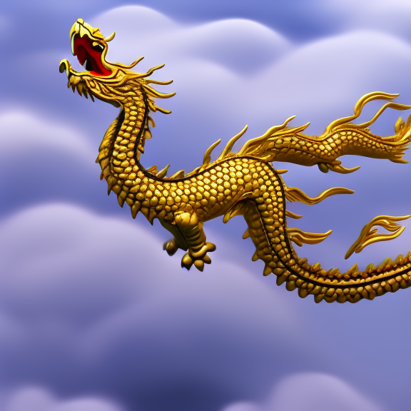 A chinese dragon of water flying over the clouds