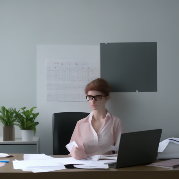 a office worker trying her best to finish his work behind his computer that is due tomorrow morning. she still has a lot of paperwork to do