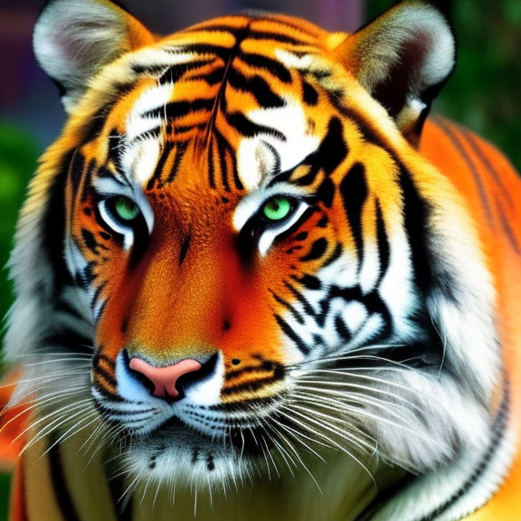 tiger colorful : 2.0”, Negative prompt 1: “watermarks, words, text : -1.0”