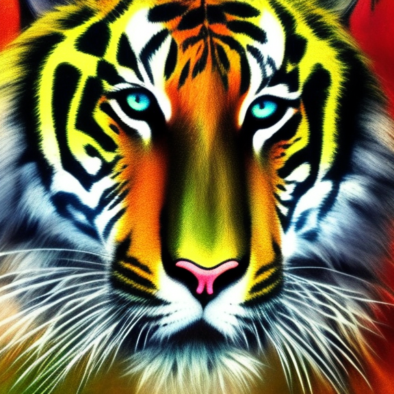 tiger colorful : 2.0”, Negative prompt 1: “watermarks, words, text : -1.0”