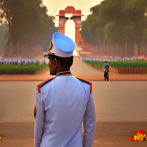 a soldier standing in front of India Gate. Saluting to Amar Jawan jyoti