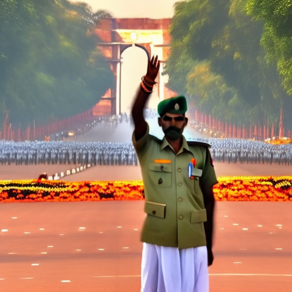 a soldier standing in front of India Gate. Saluting to Amar Jawan jyoti